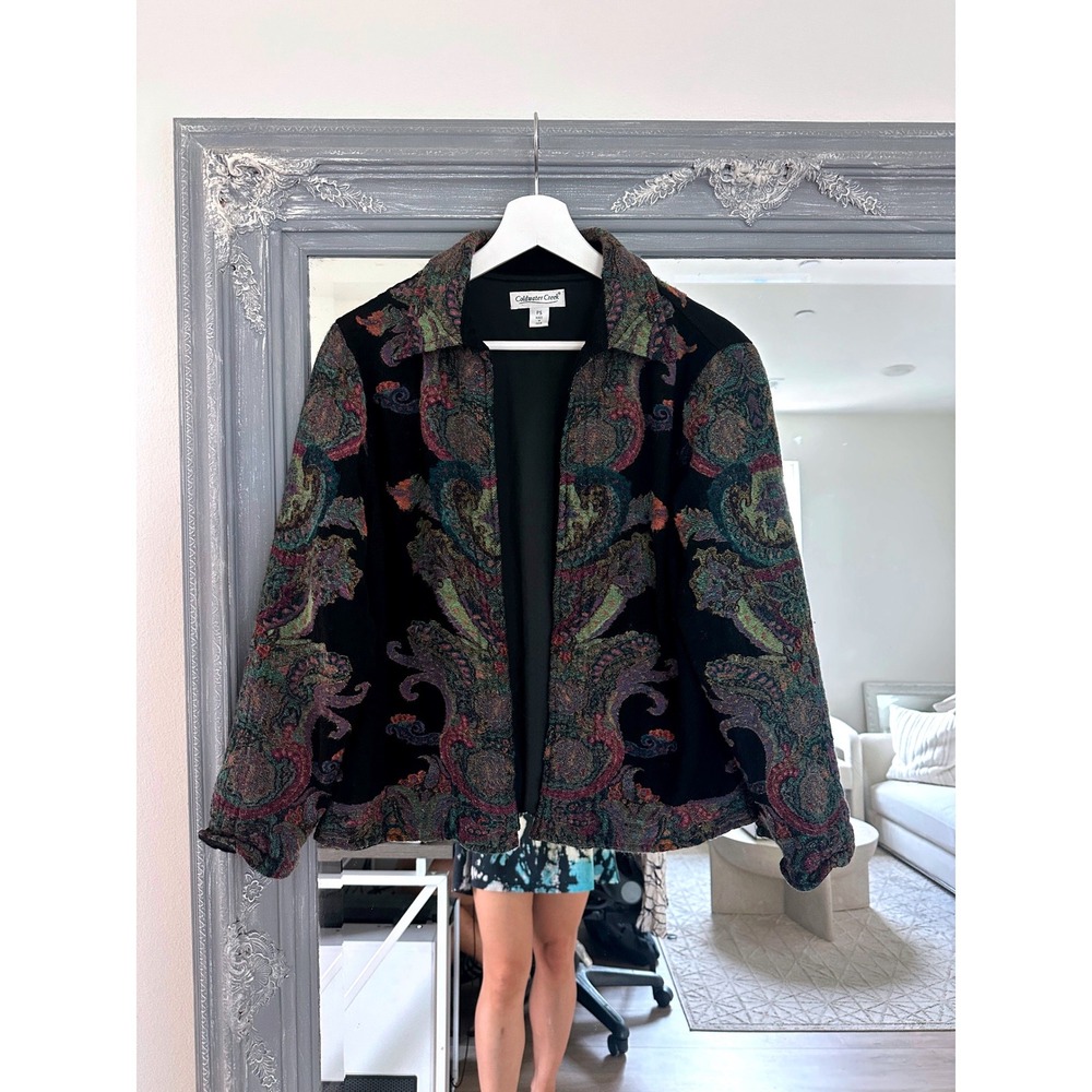 Coldwater Creek Vintage Wool Baroque Tapestry Paisley Jacket Black Petite S